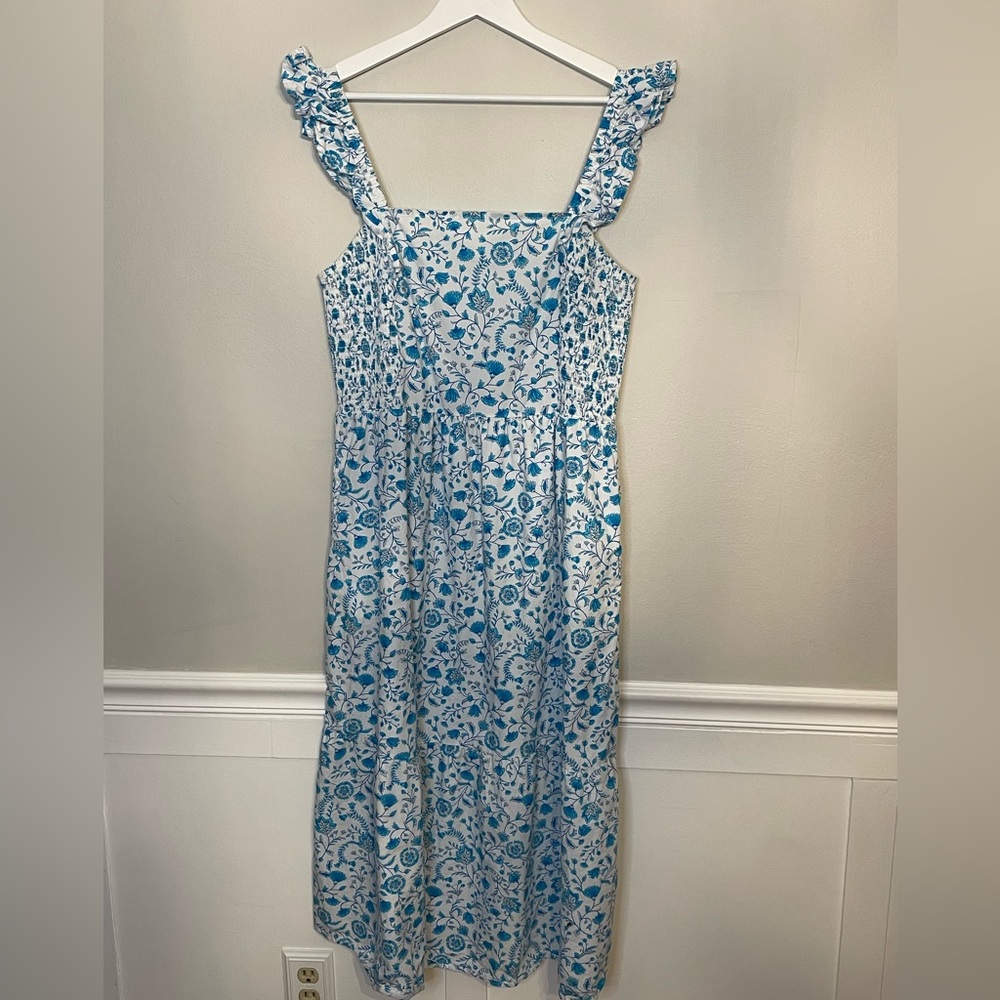 Draper James EUC Women's Flutter Strap Smocked Midi Dress in Blue Paisley XL - Picture 11 of 12